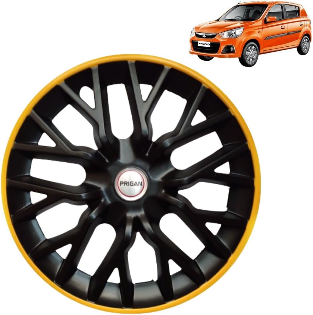 Prigan Alto K10 Black Yellow Wheel Cover 13" for Alto K10 (Set of 4 Pcs) (Press Fitting) Model- Gtline-BY-13
