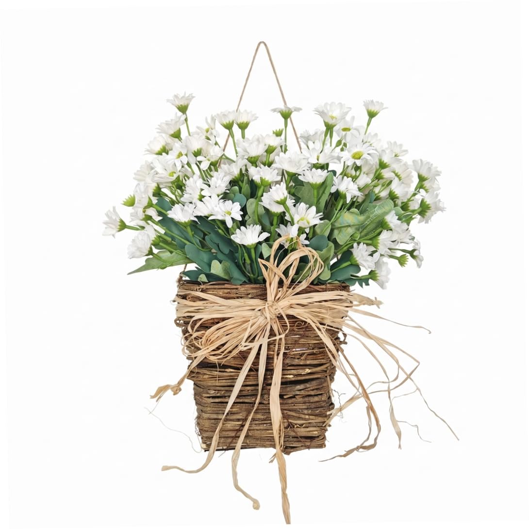 Panier suspendu pour porte d'entrée fleur blanche pour style maison de campagne