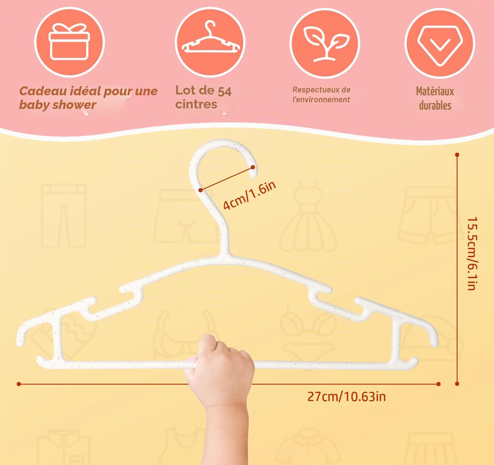 ilauke Lot de 54 Cintres Bébé Écologiques en Paille de Blé - Porte-Vêtements Minces Anti-Glisse, Gain de Place pour Placard Enfant et Chambre Bébé (Blanc)
