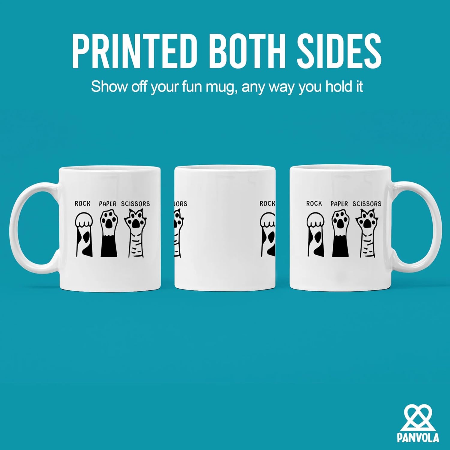 Rock Paper Scissors Cat Lover Gifts for Girlfriend Boyfriend Sister Brother Friend Pet Owner Mom Dad Cat Paw Ceramic Mug (White, 11 oz) - Image 3