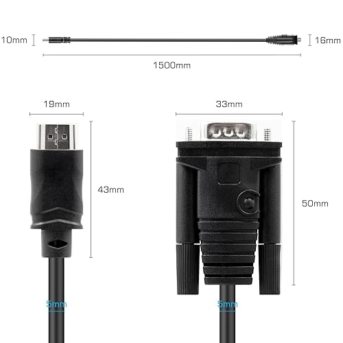 Miniatura 3 de Cable HDMI a VGA de 4.9 pies (4.9 ft) HDMI a VGA, adaptador convertidor de video 1080P macho a macho compatible para computadora, computadora de