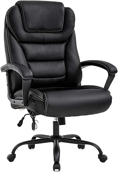 500lbs Big & Tall Task Office Chair, Wide Seat Desk Chair with Massage Lumbar Support Armrest Swivel Rolling High Back Leather Adjustable Ergonomic Computer Chair for Managerial Executive Chairs Black