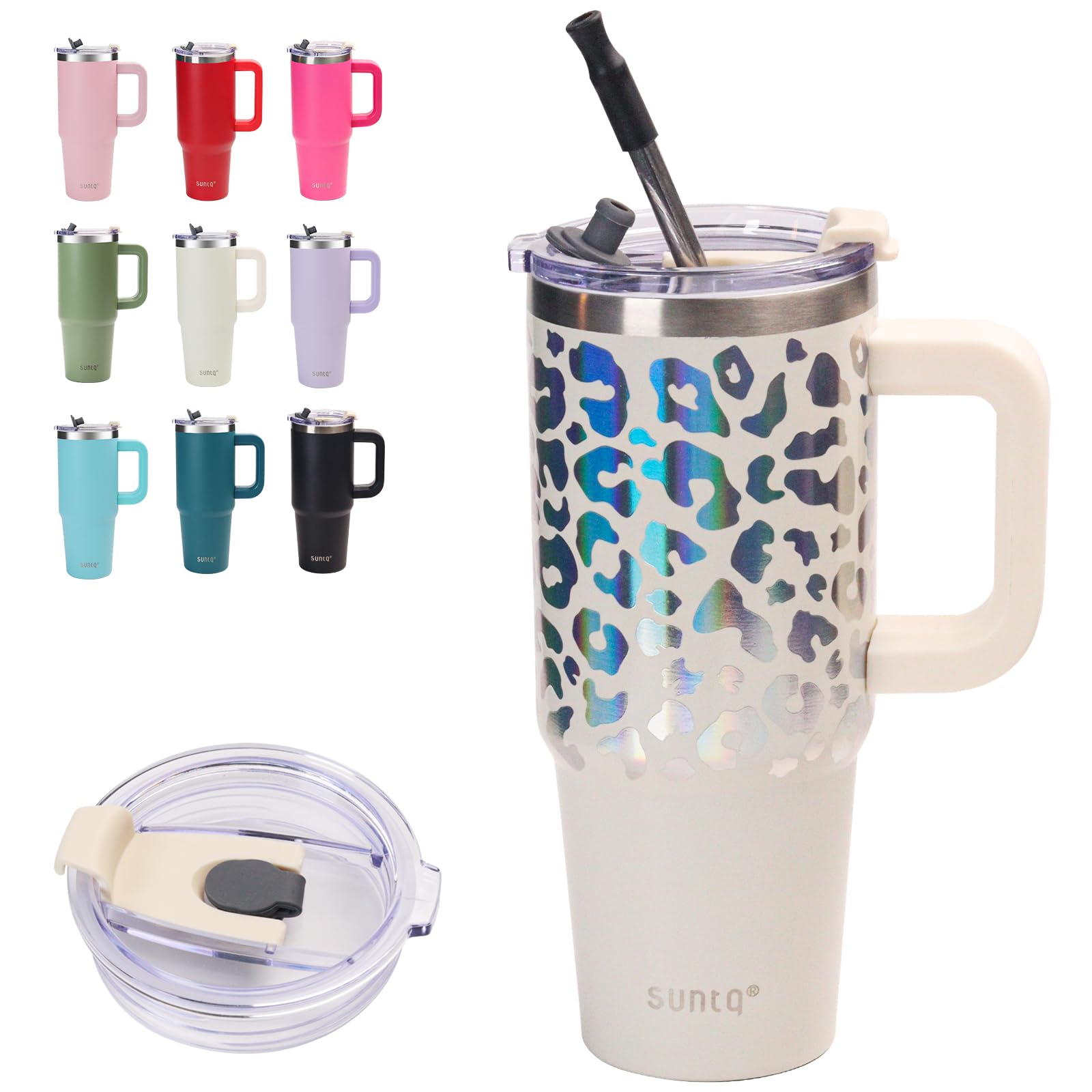 SUNTQ 30oz Tumbler with Handle, Double Wall Vacuum Insulated Water Bottle with Straw and Lid
