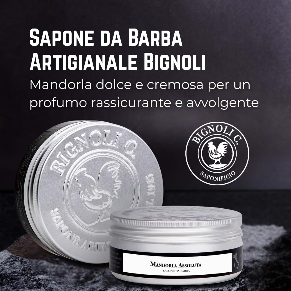 Bignoli Sapone da Barba Artigianale – Sapone da Barba con Schiuma Ricca per Rasatura Tradizionale (175 gr, Mandorla Assoluta) - 2
