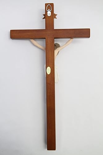 Miniatura 7 de Vittoria Collection Crucifijo de pared de 17 "cruz de madera Jesús piedra corpus estatua italiana escultura hecha en Italia