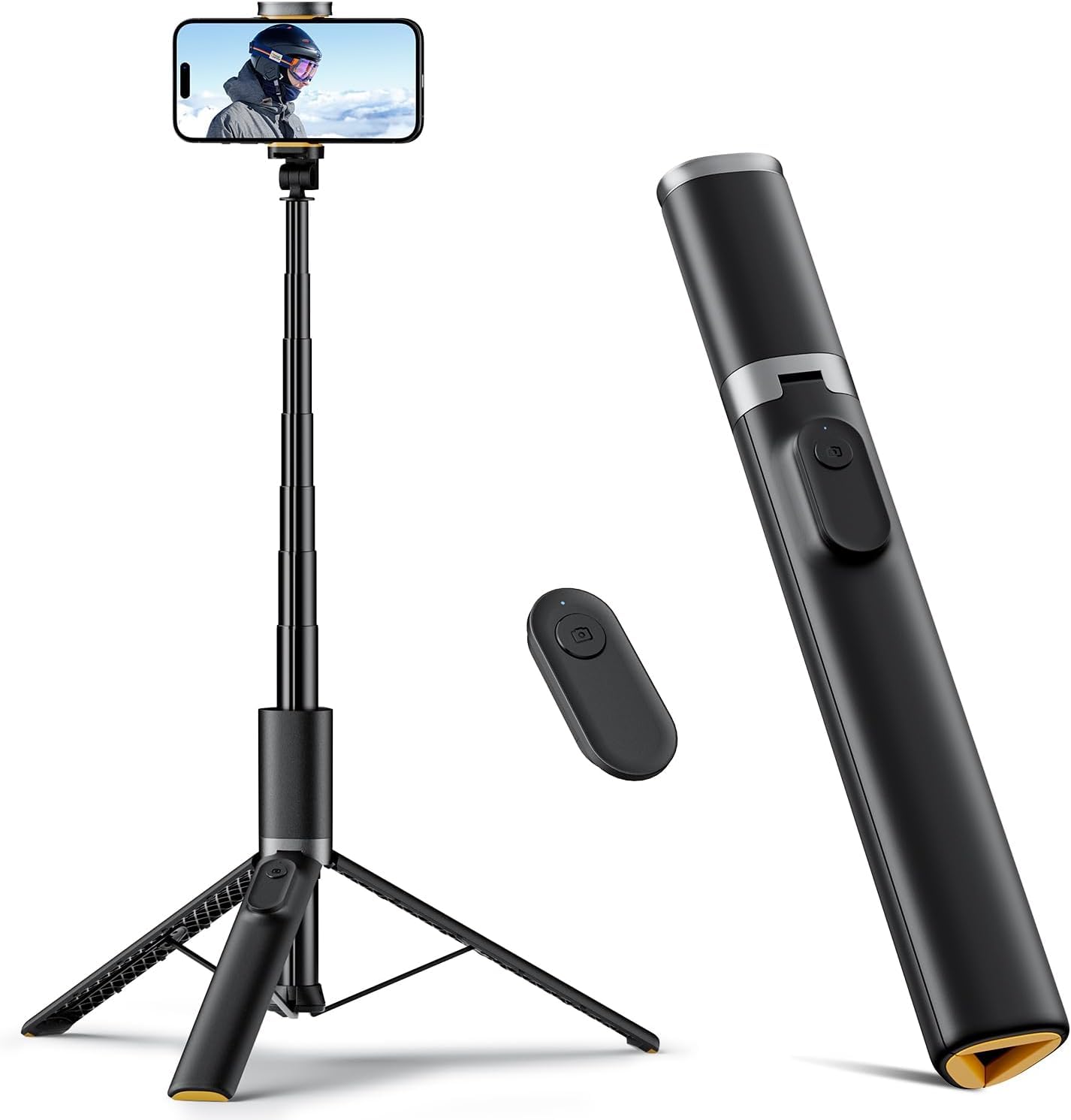 Trípode para teléfono Vimose de 63 pulgadas, soporte de aluminio negro y mando para Android e iOS 2