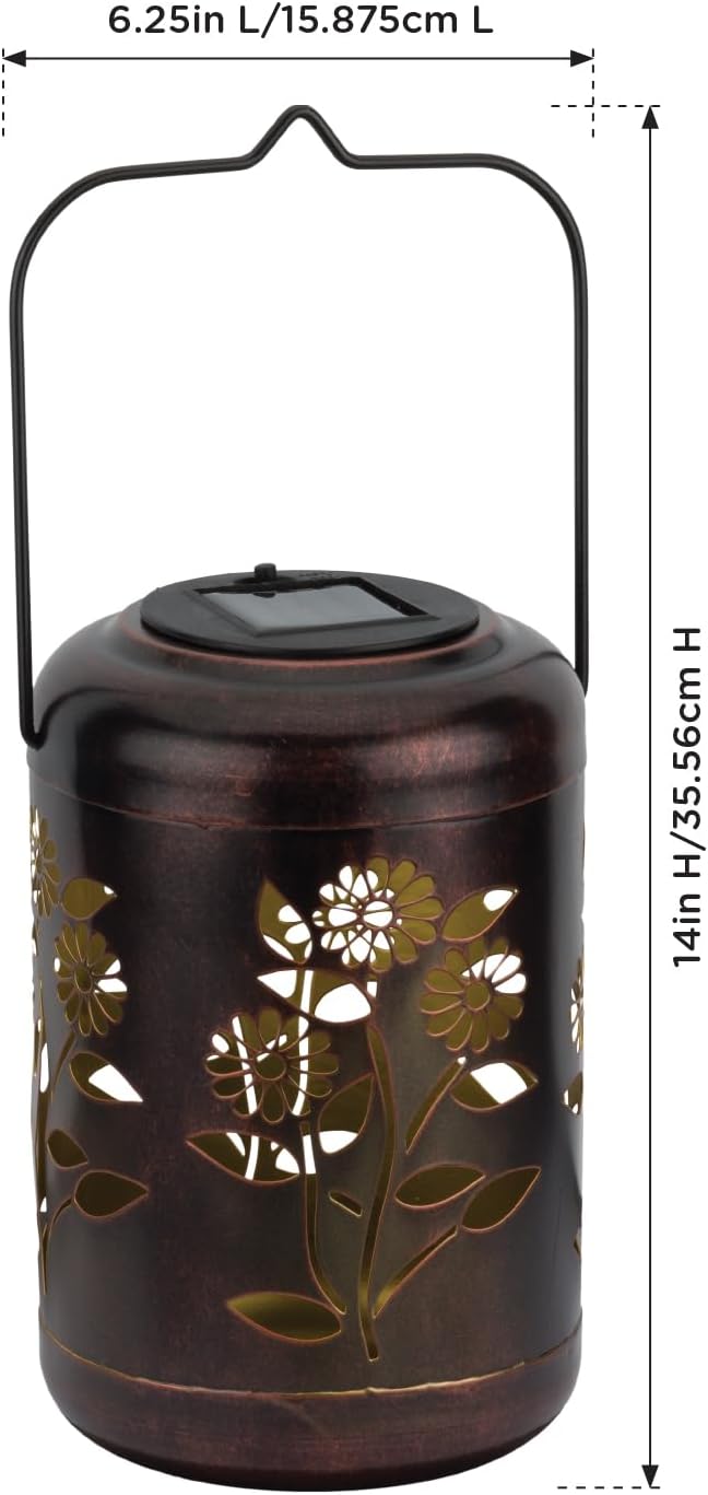 Regal Art & Gift Solar Flower Shadow Lantern Outdoor, Waterproof Garden Décor, Ideal Gift for Women, Mom, Grandma – Hanging Metal Solar Lights for Yard, Patio, Backyard, Porch, Gold