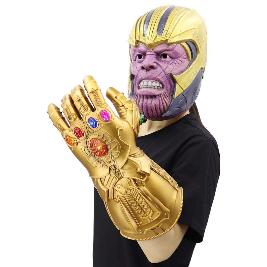 SINSEN Thanos Handschuh mit LED Leuchten für Kinder Erwachsene Thanos Gauntlet mit Infinity Steine Machthandschuh mit Edelsteine Halloween Cosplay Kostüm Party Requisiten