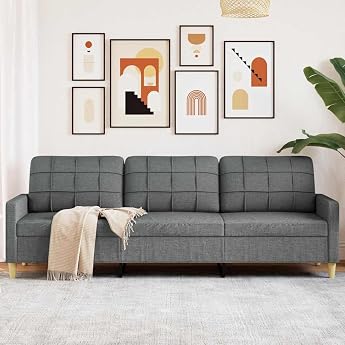 Willood 3-Seater Sofa Couch for Living Room Upholstered Sofa with Metal Frame Lounge Sofa Two Seater Living Room Sofa Living Room Furniture Dark Grey 210 cm Fabric