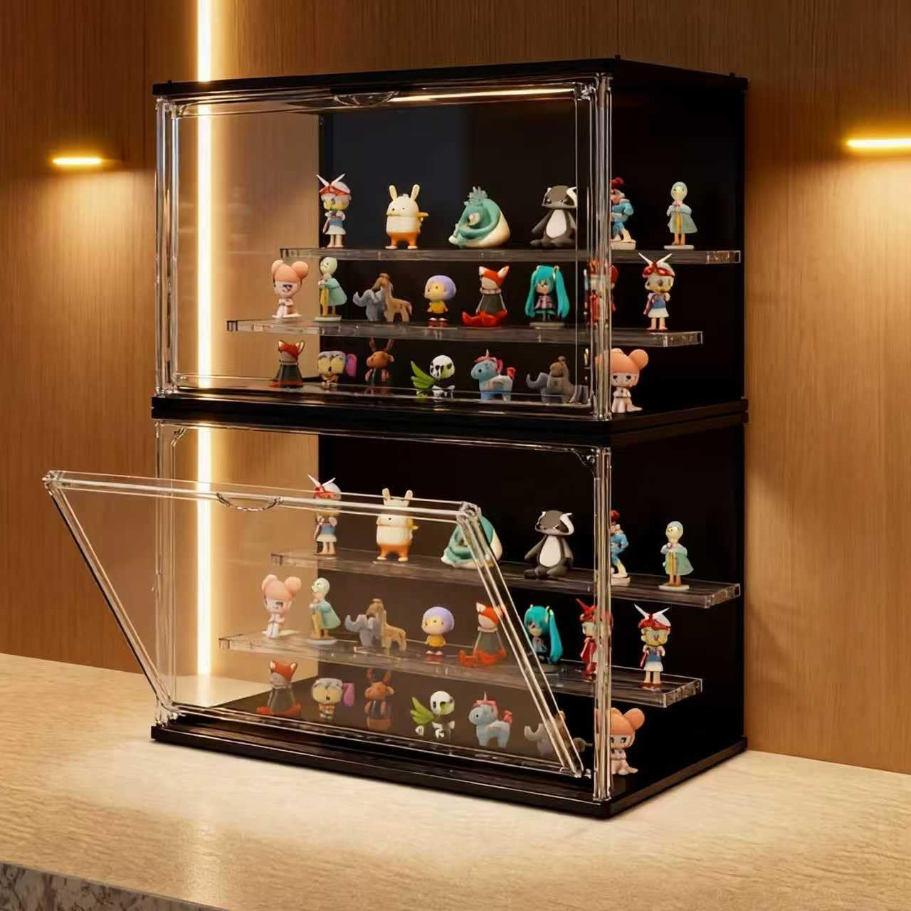 Clear Display Case for Collectibles, 3Tier Stackable LED Figure