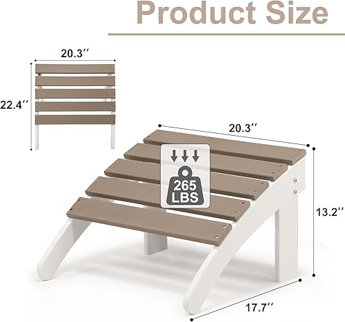 Miniatura 2 de Aoodor Otomana Adirondack para exteriores, reposapiés de patio resistente a la intemperie de HDPE, marrón y blanco