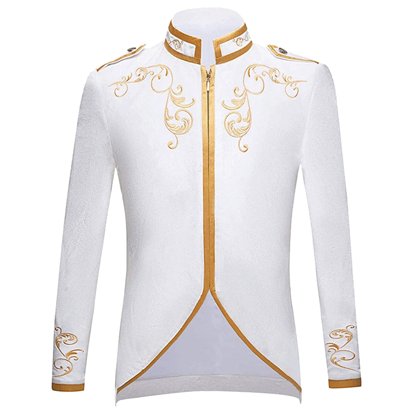 Mens Military Blazers Prince Coats Drummer Parade Punk Officer Fitted Jackets Drum Major Costume for Adults(White,Large)