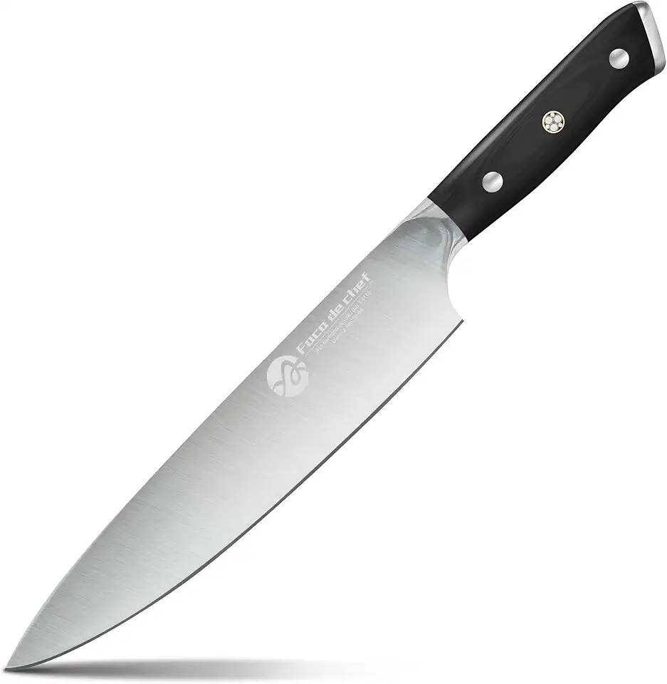 Faca Do Chef De 8'' Polegadas Com Cabo Ergonômico, Faca De Cozinha Forjada Em Aço Com Alto Teor De Carbono, Preta