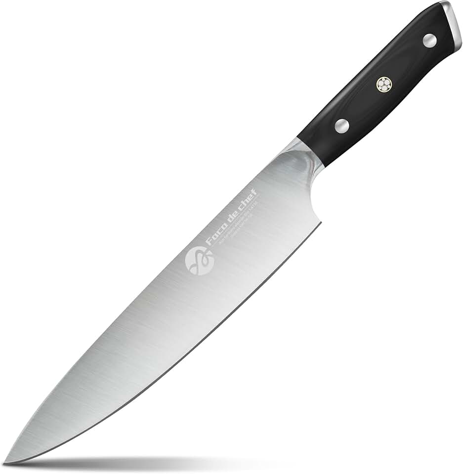 Faca Do Chef De 8'' Polegadas Com Cabo Ergonômico, Faca De Cozinha Forjada Em Aço Com Alto Teor De Carbono, Preta