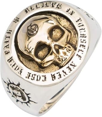 61ZmE7N+DaL. AC SX342 SY445 2025 ForFox Anillo calavera bicolor de plata de ley 925 con tótem de sol para hombre mujer abierto ajustable