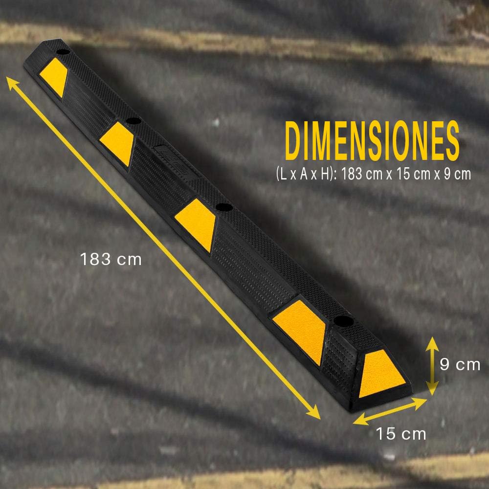 PYLE Topes de Piso de Garaje para vehículos, 72”, Extra Ancho, Seguridad, Goma Resistente para estacionamiento, Garaje, Ideal para Autos, Vans, Camiones