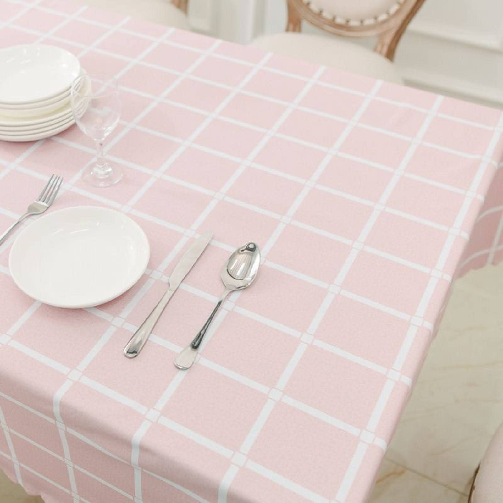 Tovaglia Moderna Antimacchia Stoffe per Tovaglie in Griglia Quadrata Semplice Pranzo Decorazioni da Cucina PVC Rosa Decorazione La Protezione del Tavolo 140X220Cm