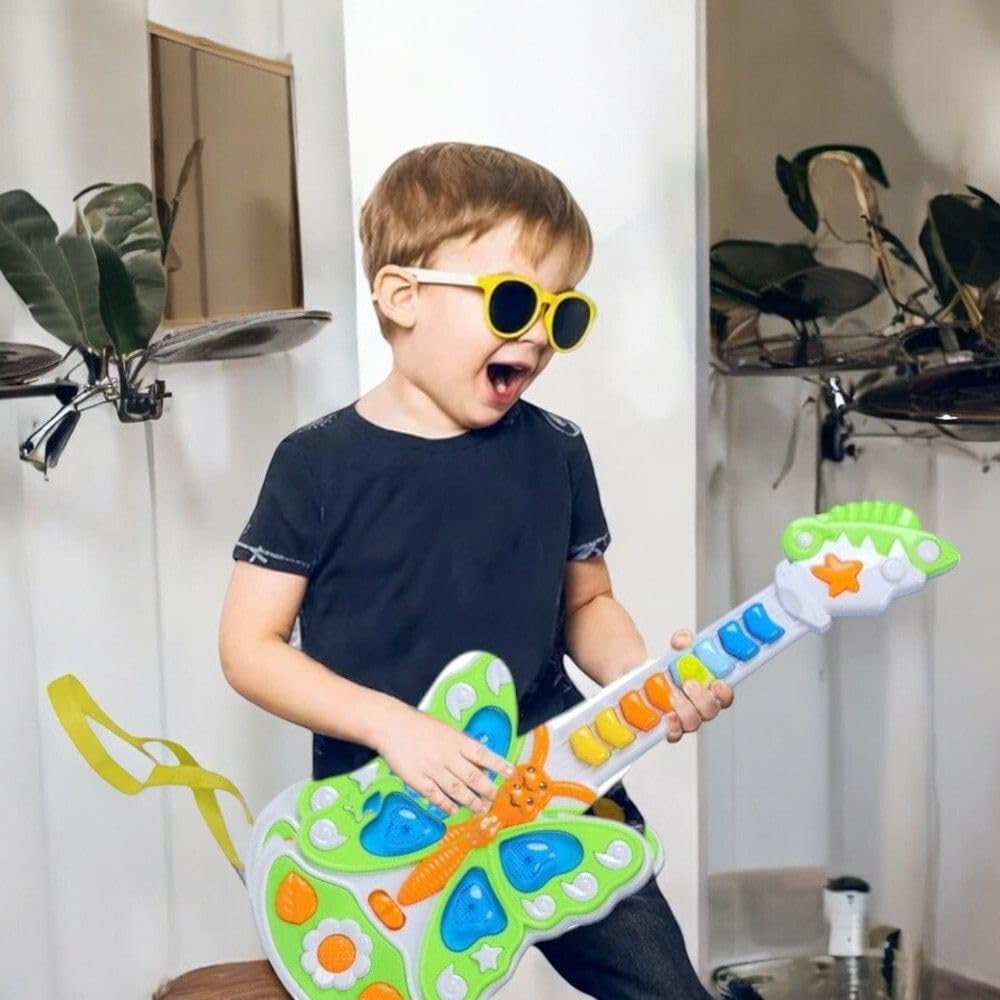 Butterfly Guitar Toy for Kids, Musical Sound Light, Drum Music, 3 Music Converter (Multicolor)-image-12