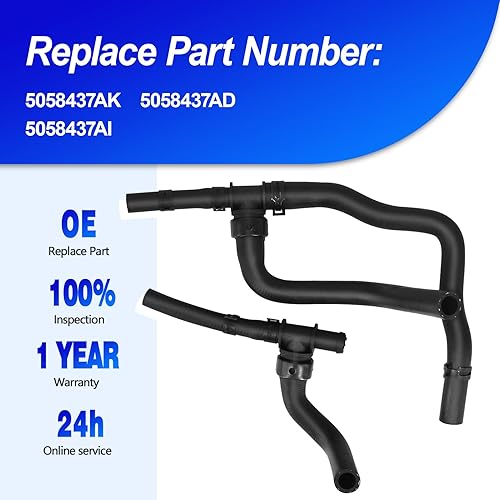 Miniatura 3 de Juego de manguera de calentador con TEE Supply-Return se adapta a Dodge Journey 2.4 VVT 2008-2020 Número de pieza 5058437AK 5058437AD 5058437AI