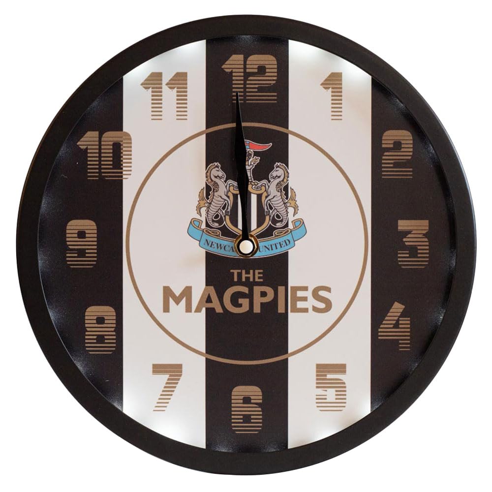 Newcastle United FC LED Stripe Wall Clock, Metal, 25cm Diameter, Requires 3 AA Batteries