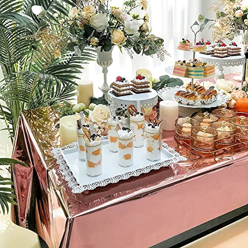 Image of Crackles Rectangular Rose Gold Shiny Metallic Tinsel Foil Solid Color Reusable Table Cover 1.37mX1.83m for Indoor Outdoor Party Birthday,Wedding,Thanksgiving,Christmas,Buffet Parties,Camping