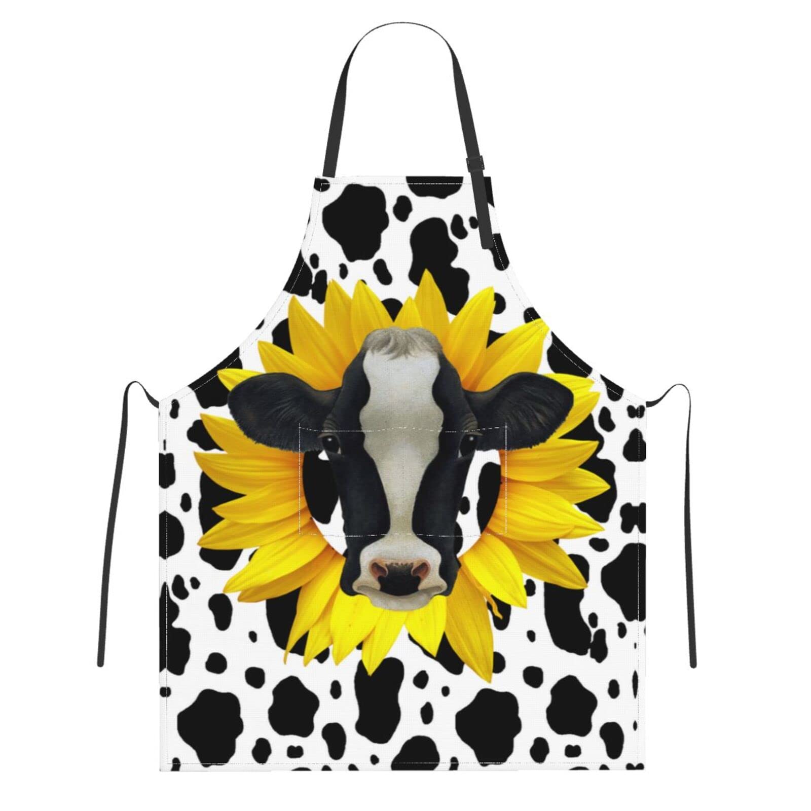 SUCUWINY Cow Apron Waterproof Chef Kitchen Aprons with Pockets for Adults Cooking BBQ Aprons Personalized Baking Gifts