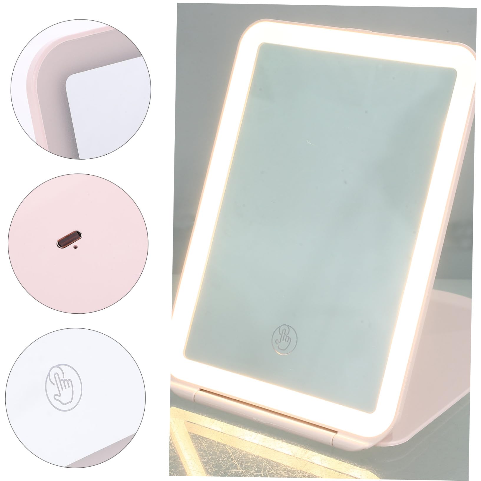 Specchio da Trucco Portatile con Luce LED Integrata, Mini Pieghevole con Touch, Materiale Abs e Specchio, per Viaggio e Ritocchi Rapidi
