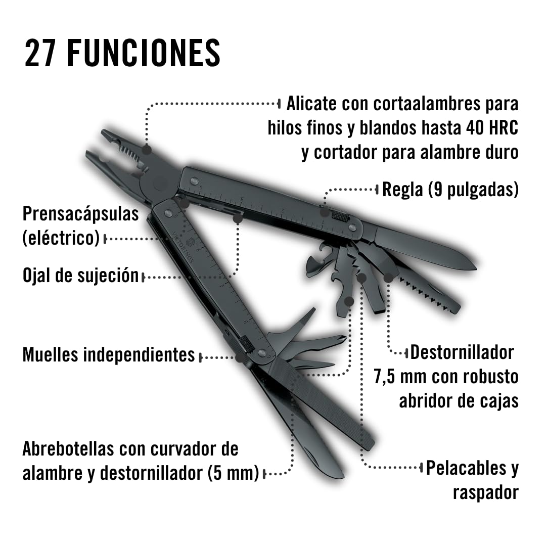 Victorinox Swiss Tool BS Multiherramienta de Bolsillo, 27 Funciones, Negro