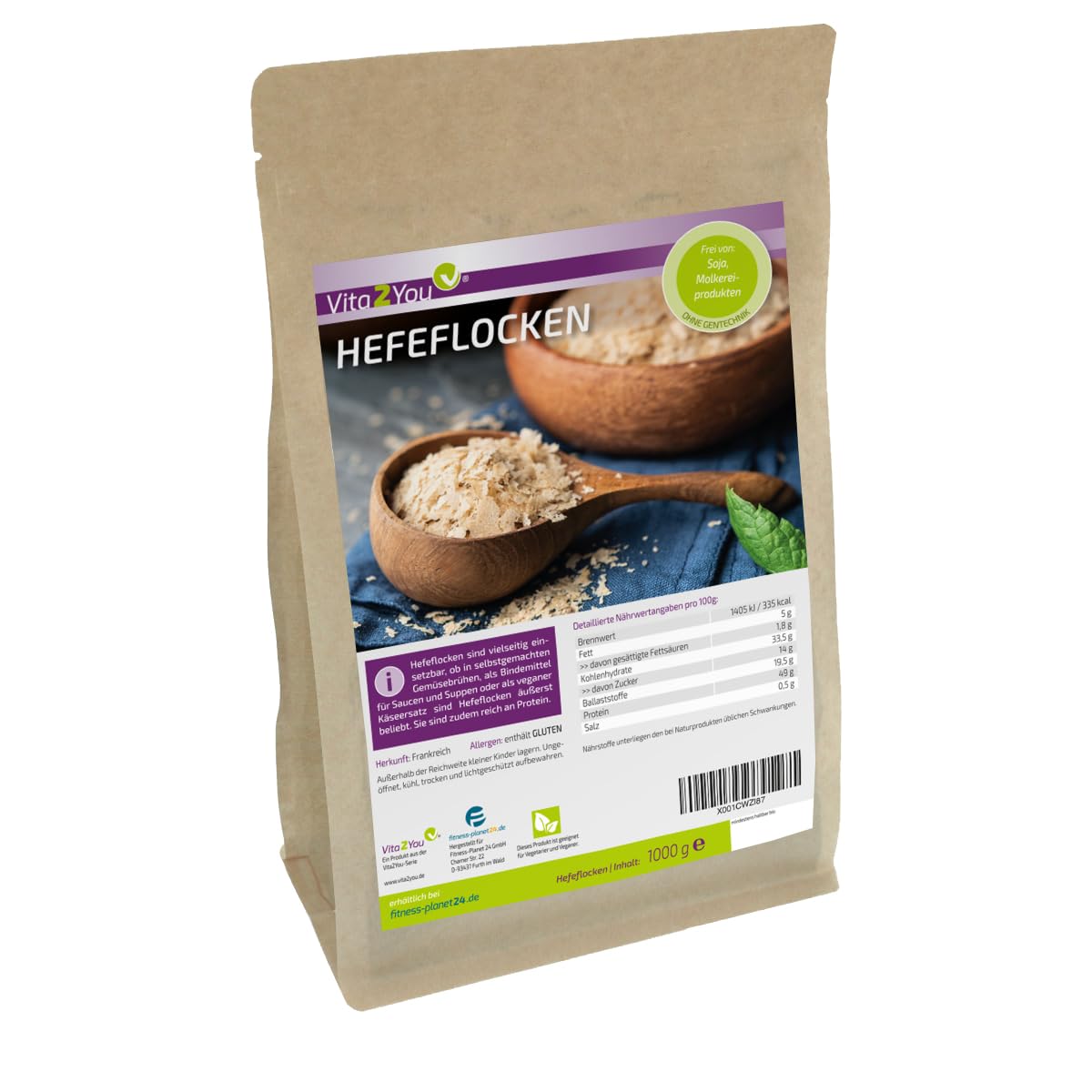 Vita2You Hefeflocken 1kg - ohne Zusätze - Proteinreich - 1000g - Ideal für vegane Käsesoßen - Zippbeutel - Premium Qualität