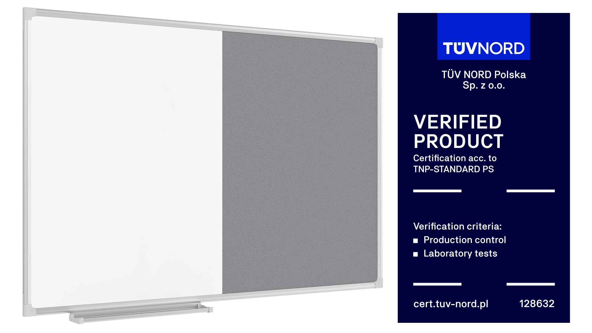 ALLboards Kombitafel 2 in 1 Magnettafel & Grau Filz-Pinnwand mit Aluminiumrahmen 90x60cm, Textiltafel Whiteboard