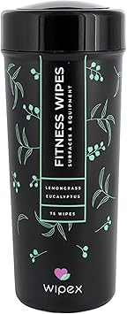 Wipex Fitness Equipment Wipes | Clean Gym Equipment, Yoga Mats, Peloton Bike Cleaner, Exercise Machine Wipes | Lemongrass, Eucalyptus, 75 Ct Canister