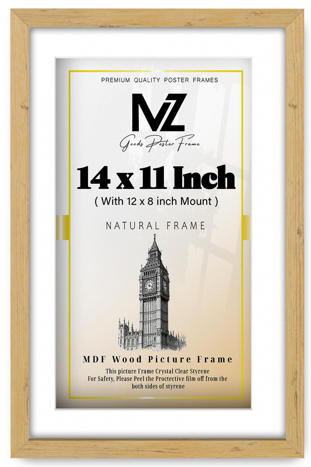 MZ GOODS | MDF Modern Poster Frame (35.56 x 27.94 cm) With 304.8 x 203.2 mm White Mount Engineered Wood | 14" x 11" Award, Photo, Home & Office Wall Décor [ Pine ]