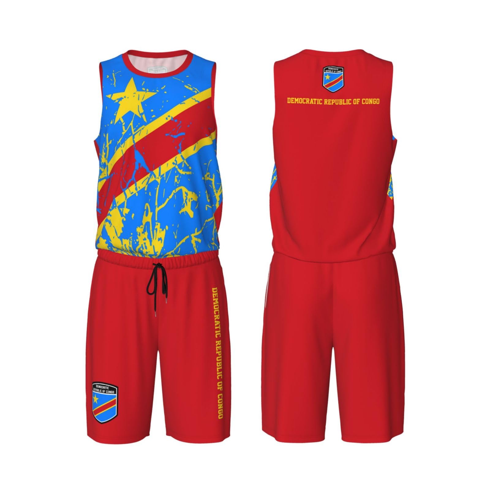 Democratic Republic of Congo Flag Grain (2) Basketball Jersey Uniform Suit for Men Adults Training Athletic Set