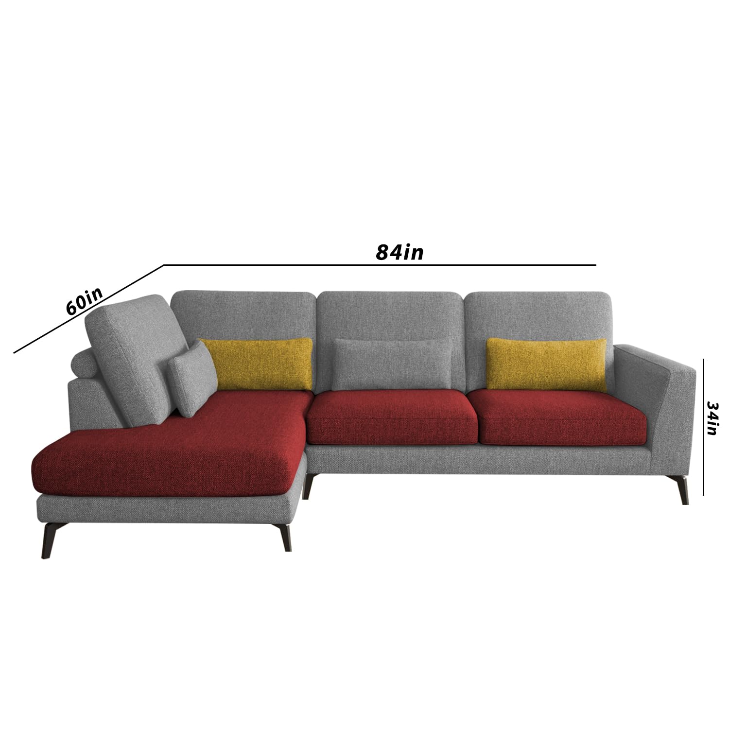 BRAXTON Pasitano LHS 4 Seater L Shape Sofa Set for Living Room (Maroon Grey) Premium Fabric Sofa 1
