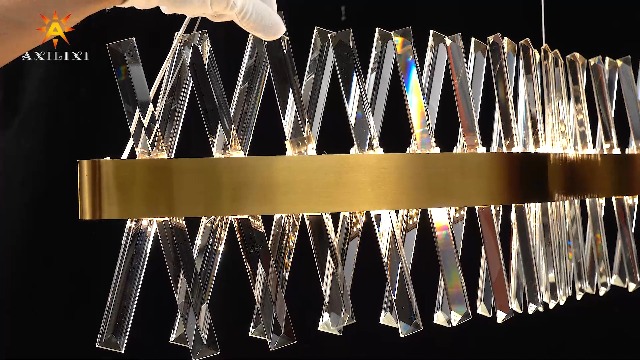 Image of 40 inchGold Linear Crystal Chandelier Modern LED Ceiling Pendant Light Fixture