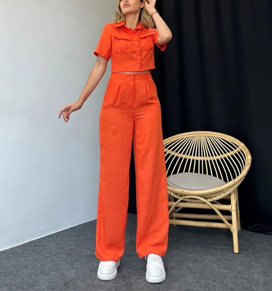 Wjnvfioo Crop Tank Top Wide Leg Pants Set Summer Vintage Boho High Waist Loose Work Suit 6