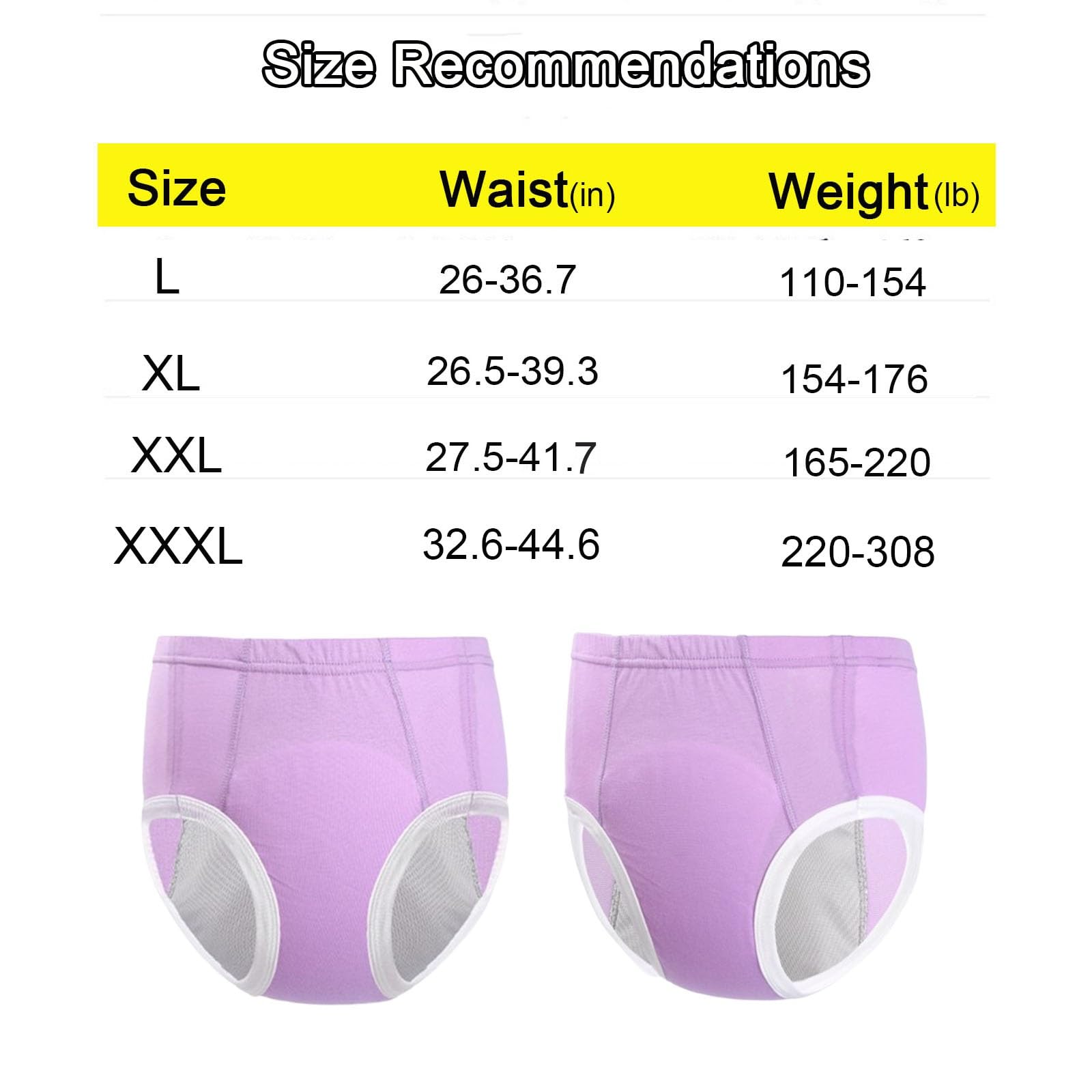 Waschbar Höschen Inkontinenz Frauen,Wiederverwendbare Stoffwindeln für Erwachsene Auslaufsichere Windeln Atmungsaktive Baumwollunterwäsche für die Altenpflege(2 Pack,XX-Large)