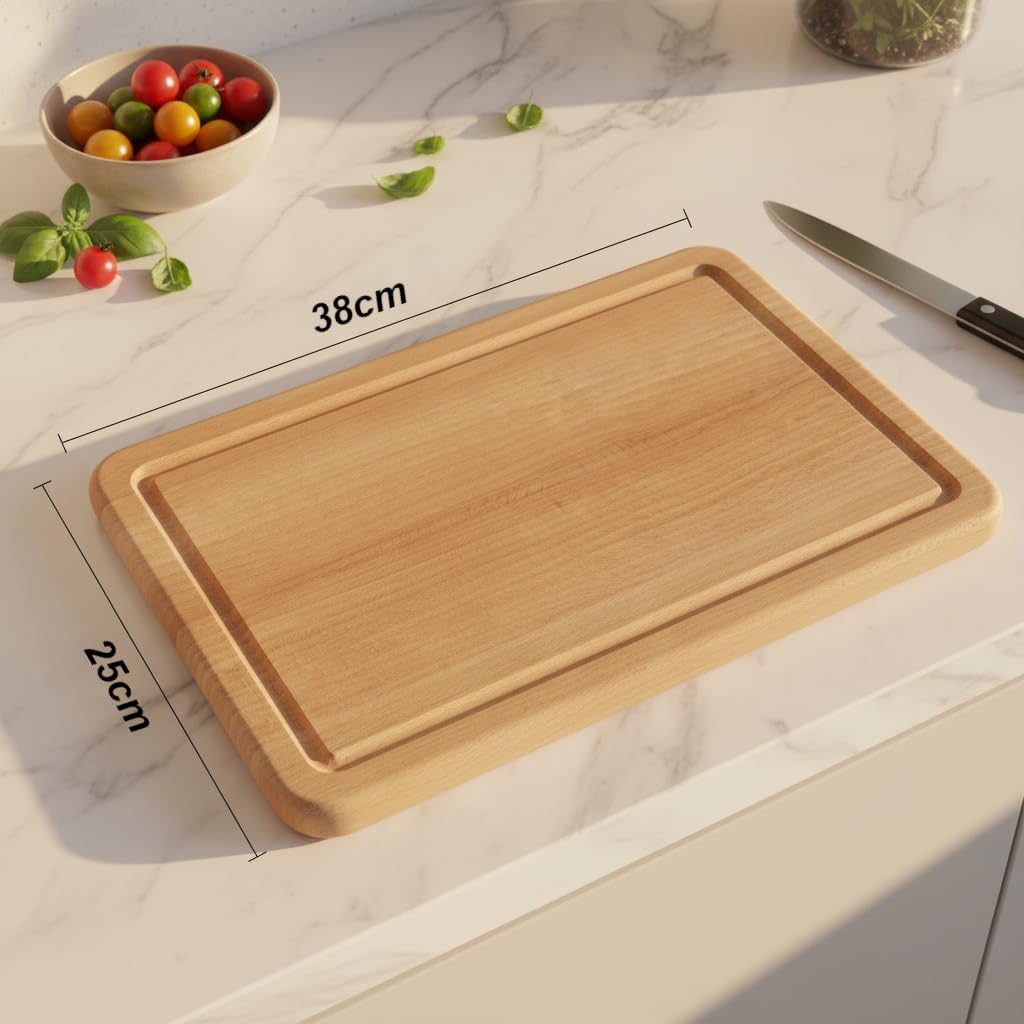 Tagliere in legno massello di faggio oliato, 38 x 25 x 2 cm, con scanalatura, qualità artigianale austriaca, per cucina e servire