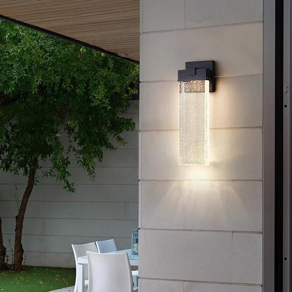 Applique da parete for esterni/interni con vetro a bolle di cristallo, applique da esterno impermeabili, lanterne da parete a LED, luci da veranda, luci da parete da 10 W 3000 K