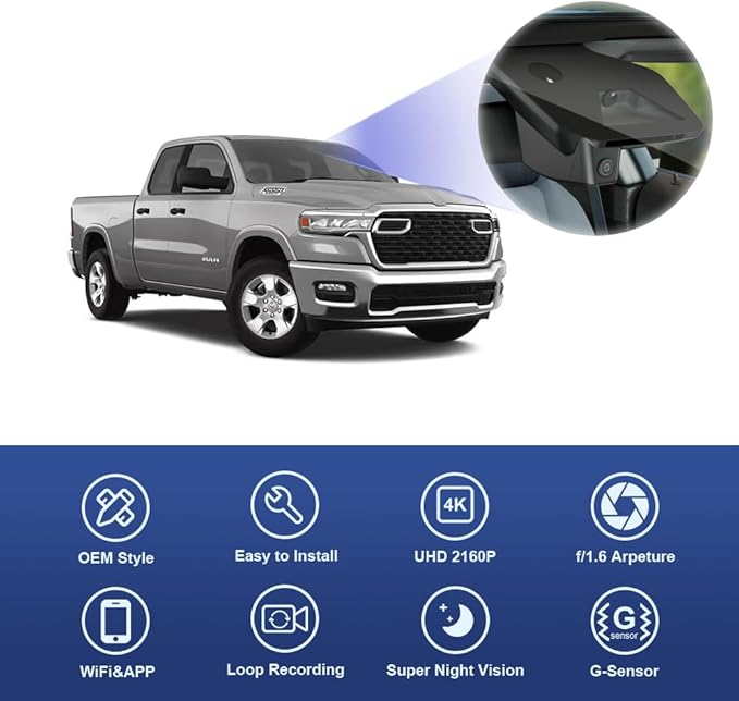 Fitcamx Dash Cam 4K para RAM 1500 2025-2026 HD2-D4120 miniatura 3