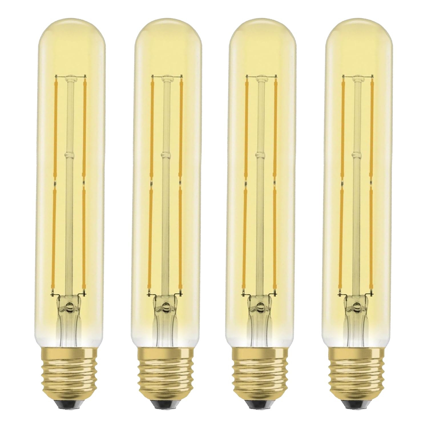OSRAM Vintage 1906® Classic Tubular FIL LED lamp, E27, Linear, Gold, 4W, 400lm, 2000K, Warm White Comfort Light Color, Very Low Energy Consumption, Long Life,4-Pack