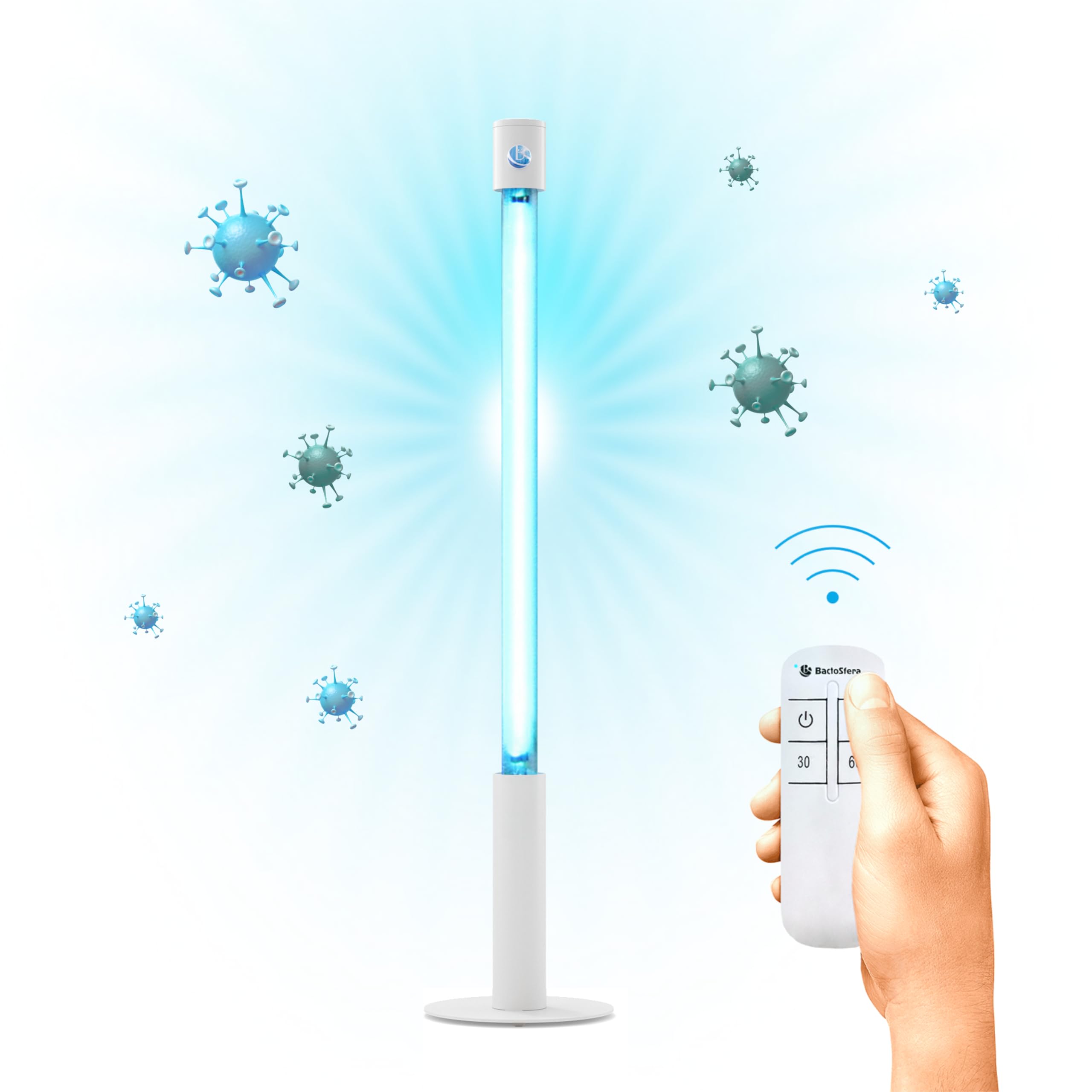 Lampada UV Germicida 360° 25 ECO + RC-TIMER 25W Senza Ozono con Telecomando e Timer - Sterilizzatore UV a Luce Ultravioletta 254nm, Lampada al Quarzo 16.000h, Antivirus per Casa, Ufficio
