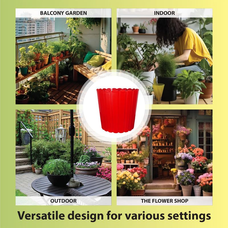 Image of GARDENS NEED 10 Inches Thai Round Flower Pot | Set of 2 | Red | Plastic Planter Pots for Indoor & Outdoor Home, Office & Balcony Decoration