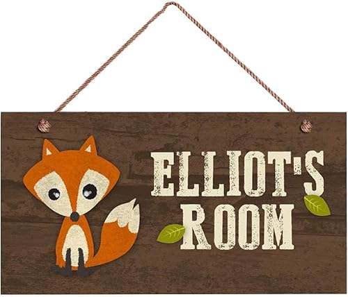 XIUXZMM Letrero de zorro, diseño de bosque personalizado, nombre de niño, puerta de niños, decoración de pared del cuarto de bebé, 6 x 12 pulgadas