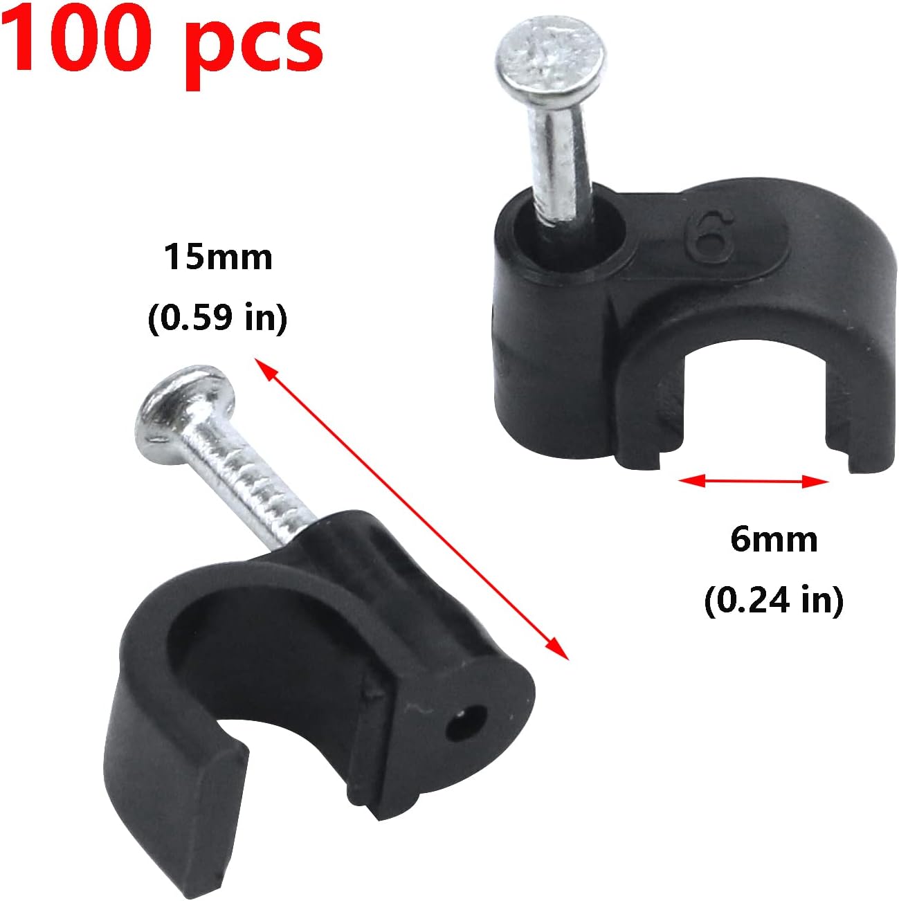 Antrader 100pcs Nail in Cable Clips, 6mm Cable Cord Management Clips for Cat6 Cable,Black