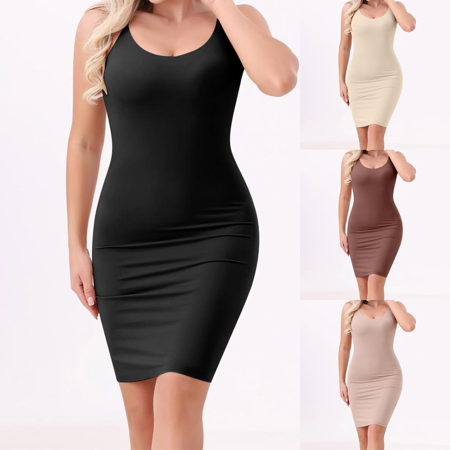 Women's Sleeveless Shapewear Dress Tummy Control Seamless Full Slip Body Shaper Mini Bodycon Tank Dress