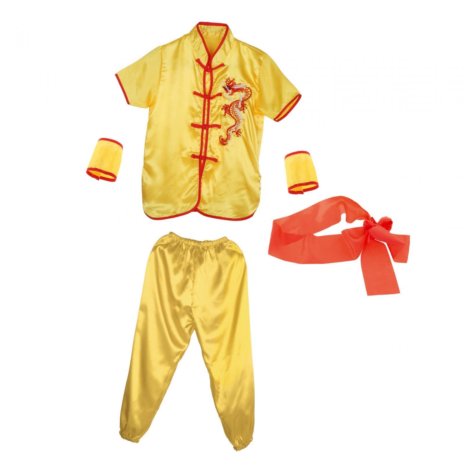Geardeangloow Traditionelles chinesisches Wushu-Kostüm für Erwachsene, Kinder, Damen, Jungen, Mädchen, Gelb, 110 cm, 110 cm