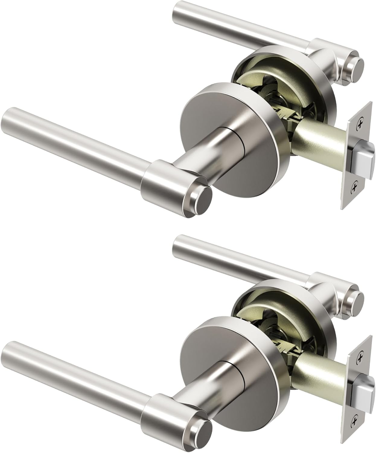Okun Zen 2-Pack Brushed Nickel Passage Door Levers – Reversible Non-Locking Interior Handles with Sleek Concealed-Mount Design for Hallways & Closets