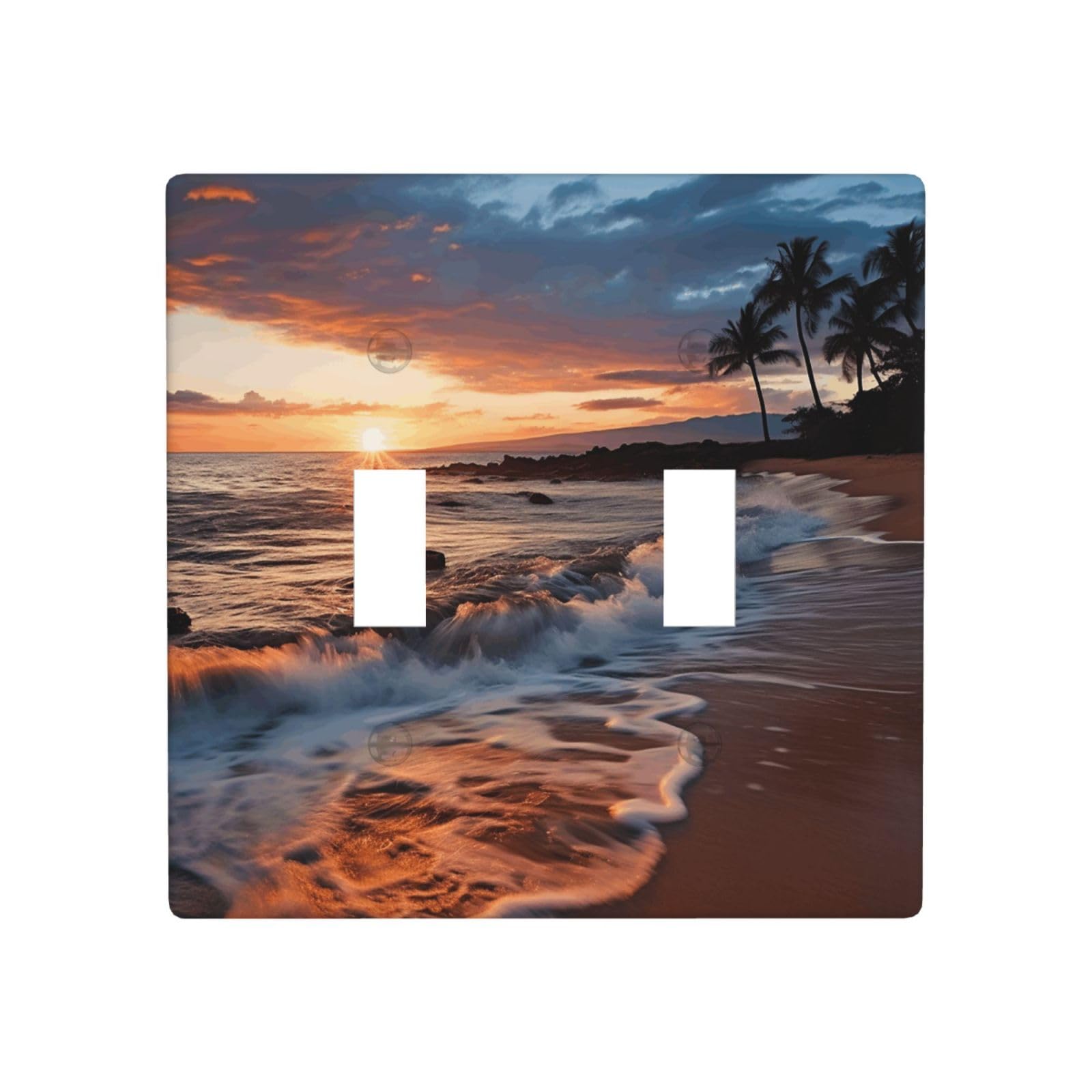 Decorator Double Toggle Light Switch Covers Beach Maui Hawaii Sunset Wall Plate 2-Gang Standard Size 4.5" x 4.5" Double Toggle Switch Wallplate Decorative 2 Gang Wall Switch Plate Covers
