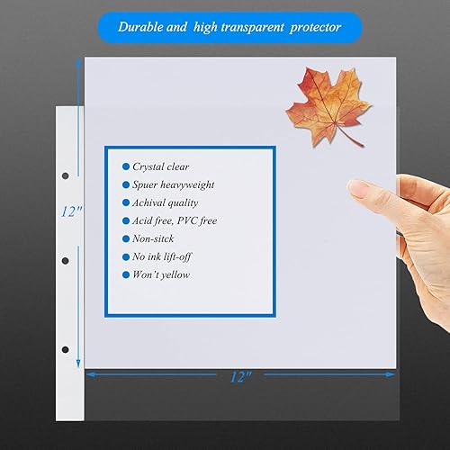 Miniatura 3 de 1DOT2 Álbum de fotos grande de 12 x 12 pulgadas con 3 anillos para manualidades, con 30 fundas de plástico, 60 páginas y cubierta de tela para